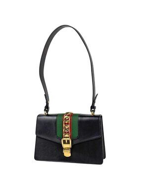 Gucci Sylvie Shoulder Bag Sherry Line Web Leather Black